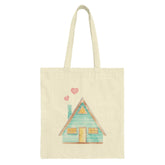 Watercolor House Tote Bag, Cute Cottagecore Tote, Pastel Home Tote, Whimsical Tote Bag, Aesthetic Art Bag, Heart Details Tote Bag - Tawshia